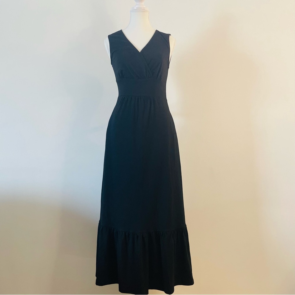 NEW Summer Sleeveless Wrap-Front Top A-line Maxi Dress Black Women’s Small